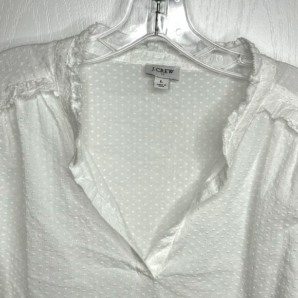 J.Crew Wms L White Long Sleeve Swiss Dot Popover Top Academia Ruffled Feminine - Picture 4 of 10